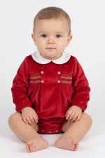 red velvet smocked baby all in one romper 31632