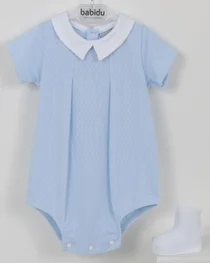 Babidu Baby Boys Smocked Two Piece 43320-19 WH/BL