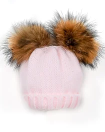 Sardon Girls Double Fur Pom Hat MA-283-19 PINK