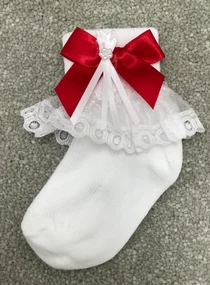 Angelas girls frill bow ankle socks 127 RD-WH