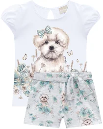 Milon girls summer puppy dog T-shirt & short 12818-0001 white
