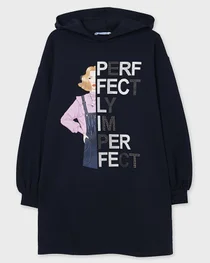 Mayoral older girls fleece hooded dress 7928-021 navy