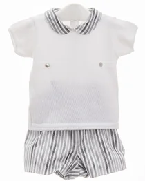 Granlei boys knitted polo & stripe cotton short 122-167C grey