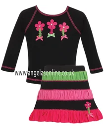 Dani Girls Black/Green/Pink Floral Top & Skirt D4545 | D4546