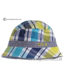 Deux par Deux Boys Blue and Green Check Beanie Hat UC/15