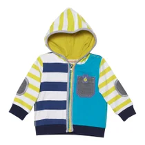 Deux par Deux Boys Navy, Citrus Yellow and Aqua Stripe Hoody U30