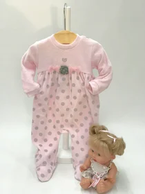 I Do baby girls velour all in one suit with feet V444 Pink