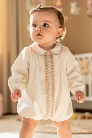 Little Star waffle fabric romper all in one MD935 Ivory