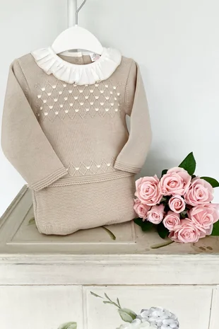 Little Star Baby Girls Knitted Outfit C7109-124 BEIGE