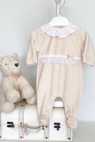 Little Star baby girls velourv lace trim  babygrow  SG128 Beige