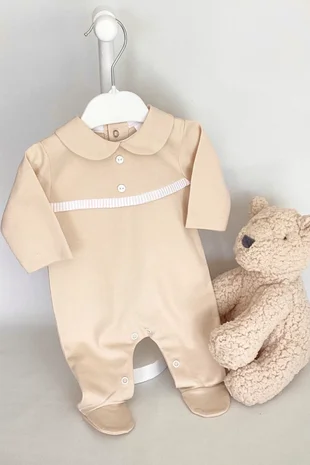 Little Star Boys Babygrow with ribbon detail SG107 BEIGE