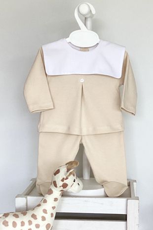 Little Star baby boys square collar footsie set SG126 BEIGE