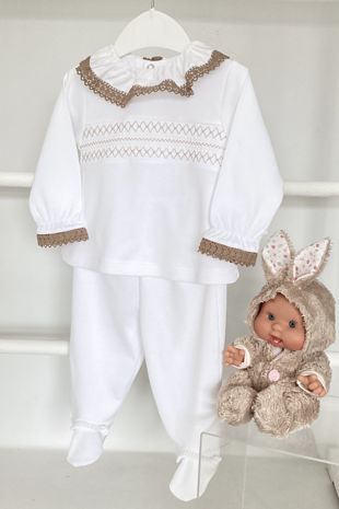 Little Star Baby Girls Smocked Two Piece Set SG153 WH/MINK