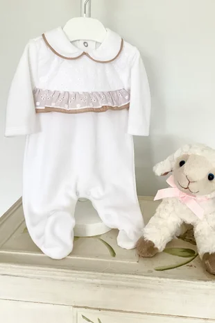 Little Star Girl Velour Babygrow SG198 wh/beige