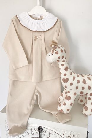 Little Star Baby girls frilled collar two piece set SG151C BEIGE