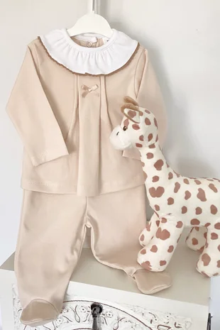 Little Star Baby girls frilled collar two piece set SG151C BEIGE