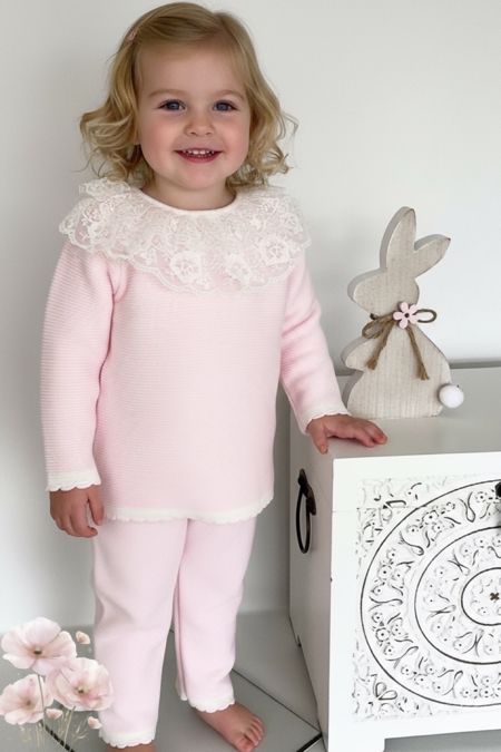 Little Star girls knitted tracksuit with lace collar c91111-PK