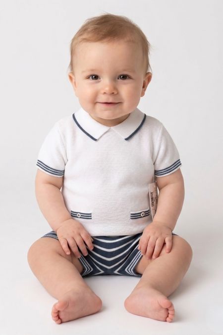 Martin Aranda baby boys knitted top & short 010-10046-021 royal