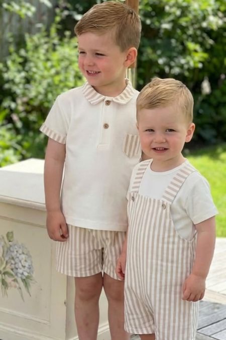 Little Star boys polo and striped short set S25006 Beige
