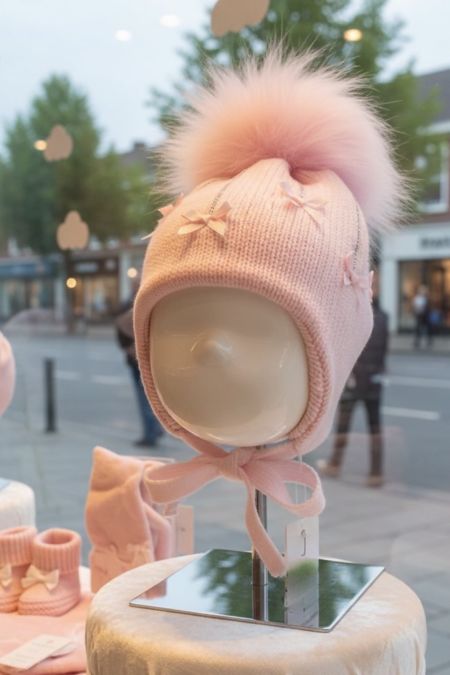 Little Star ENVY girls pom hat FALLING BOW PINK