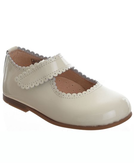 TNY Girls Mary Jane velcro fasten shoe 14054 Cream Patent