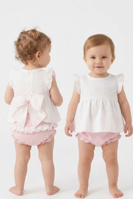 Calamaro girls large bow top and knickers 11277-26 pink