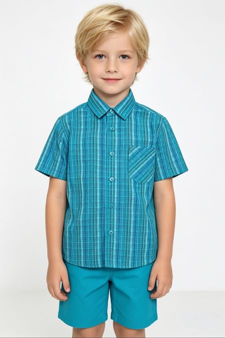 Mayoral Turquoise Boys Checked Cotton Shirt