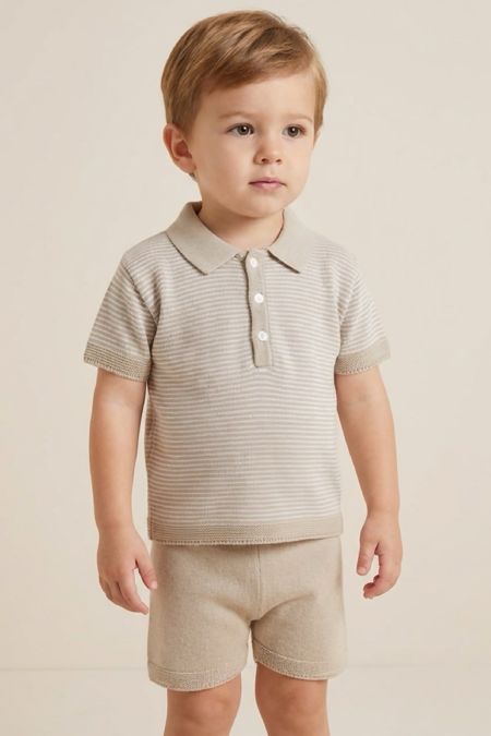 Little Star knitted boys polo top and shorts 5248 Beige
