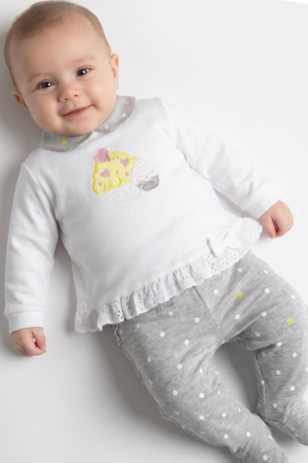 I Do baby girls 2 piece romper suit with feet 42112-021 GR-YEL