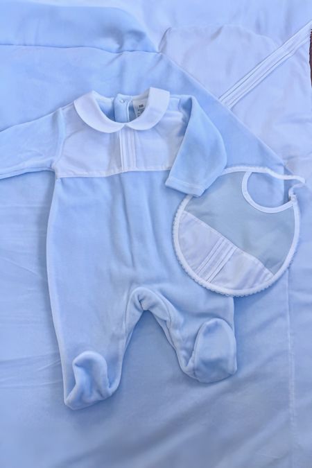 Little Star baby boy velour white collar sleepsuit S2605 blue