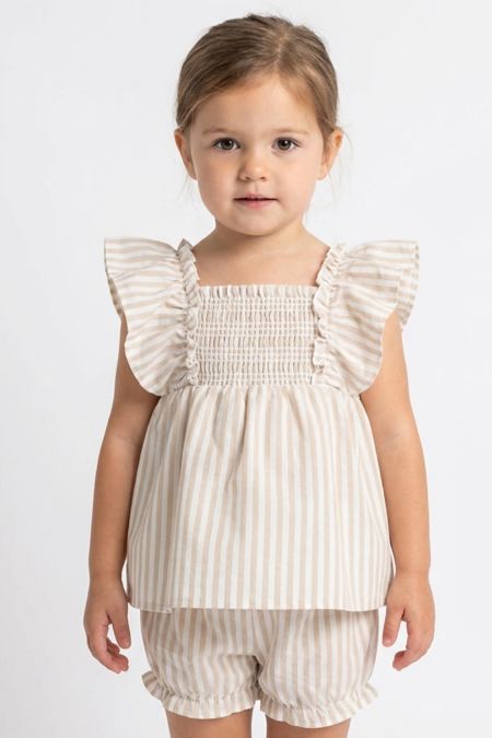 Little Star baby girls striped tunic and short S25005 Beige