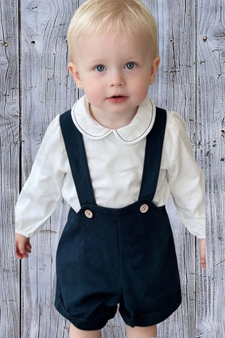 Calamaro boys shirt and velvet dungarees PETROL BLUE