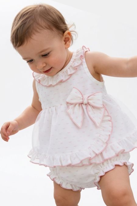 Calamaro girls bow dress and knickers 22108-26 pink