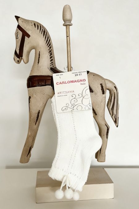 Carlomagno Pom Pom Ankle Socks 2315 White