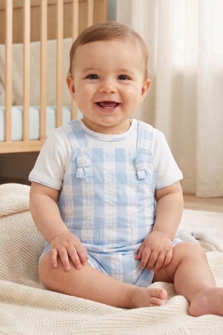 Tutto Piccolo boys gingham dungaree romper 2424S26 BLUE