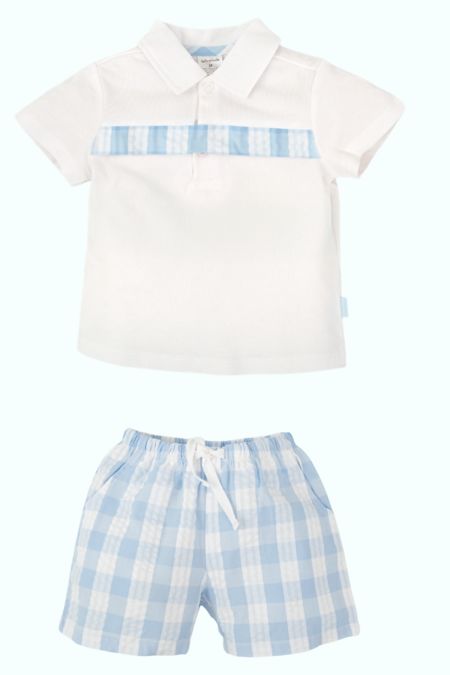 Tutto Piccolo boys polo top and shorts 2702s26 BLUE