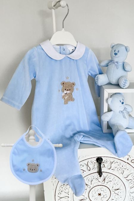 Little Star velour babygrow with teddy S2601 blue