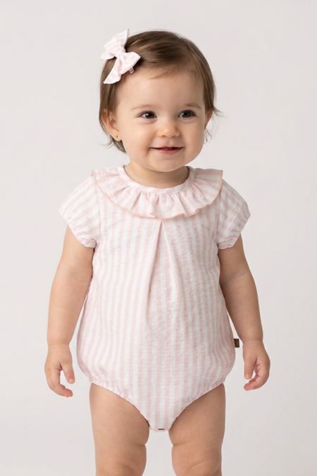 Calamaro girls candy stripe romper 32549-26 pink