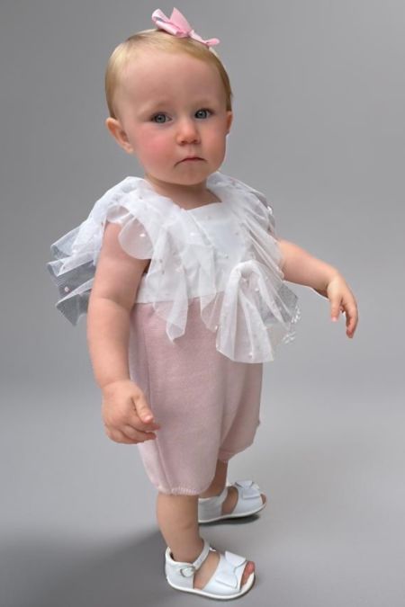 Granlei baby girls ruffle shoulder romper 125-516T-RR Pink