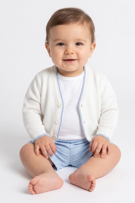 Little Star baby boys cardigan white with blue trim WHITE