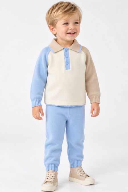 Little Star boys knitted contrast collar set 5582 Blue-beige