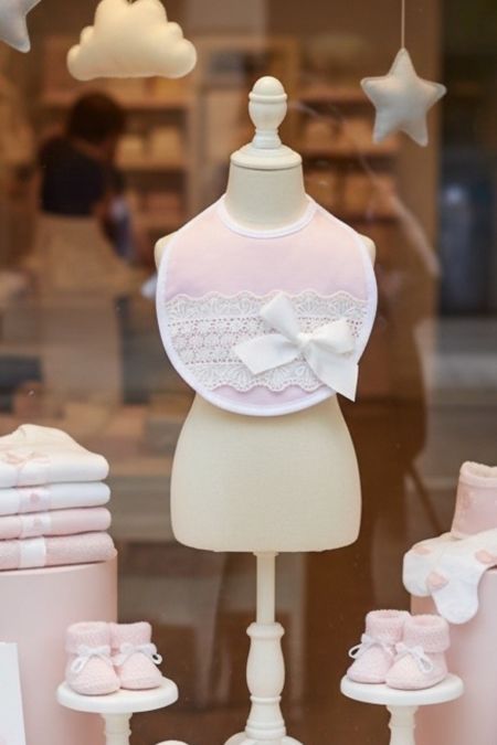 Little Star baby girls lace and bow bib S2608 pink