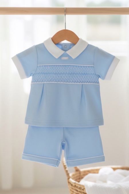 Amore boys polo and short smocked set AM0042-26 blue
