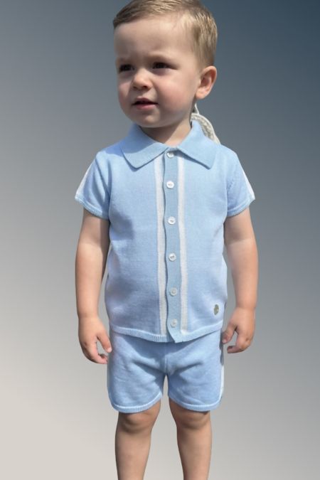 Granlei boys full button down shirt and shorts 126-549 BLUE