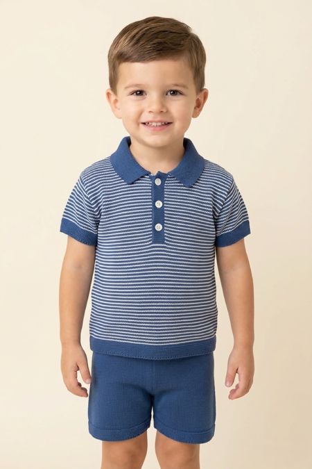 Little Star knitted boys polo top and shorts 5248 Navy