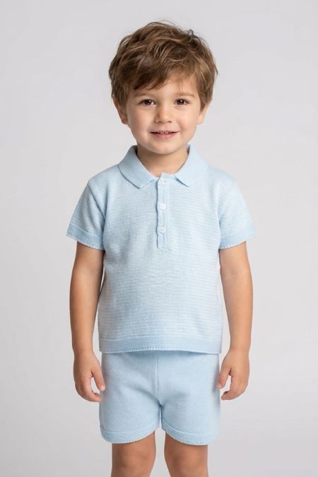 Little Star knitted boys polo top and shorts 5248 Blue