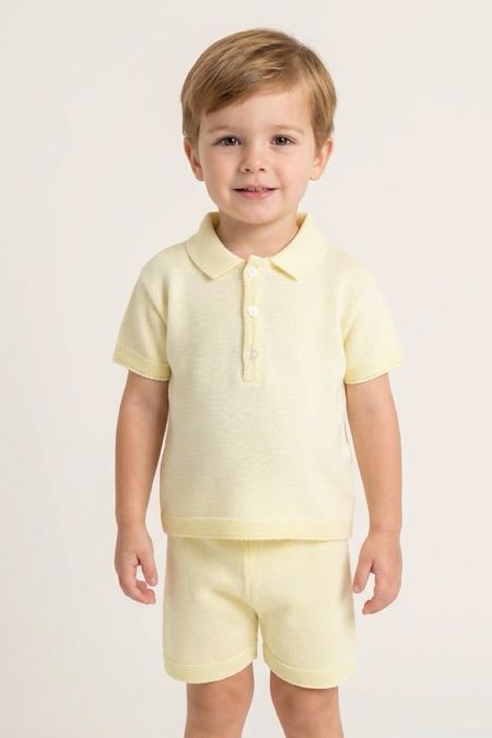Little Star knitted boys polo top and shorts 5248 Lemon