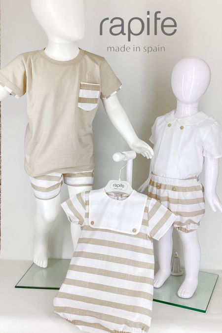 Rapife boys square yolk striped romper 5274-124 camel