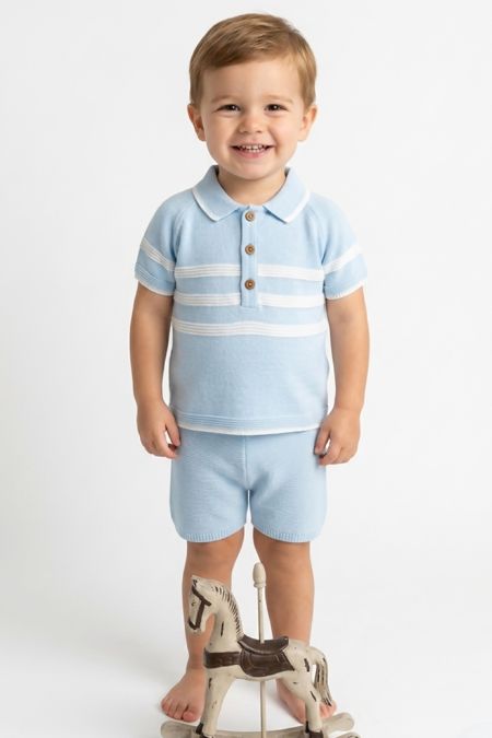 Little Star knitted boys polo top and shorts 5279 BL-WH