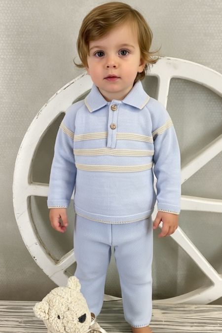 Little Star boys 3 stripe knit jumper and pant set 5302 BL-BGE